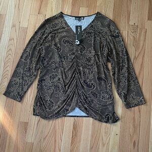 CSC Studio Top Womens 2X Brown Floral Long Sleeve Artsy Boho Romantic Vintage